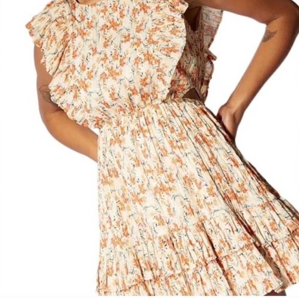 MINKPINK Zahari Dress Womens Floral Ruffled Flutter Sleeve Cottage Cutout M - Picture 3 of 16